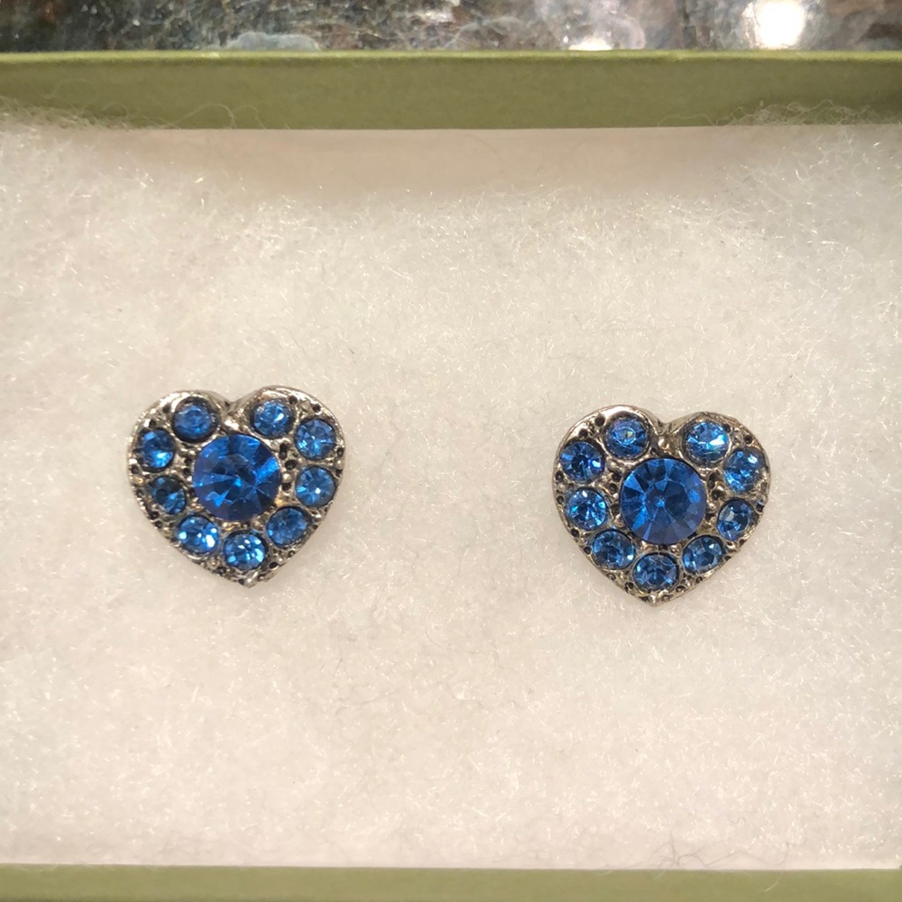 Blue Rhinestone Vintage Heart Earrings
